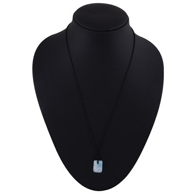 Magnificent Gemstone Larimar Rectangle Shape Black Cotton Cord Pendant Necklace - R1900254-16
