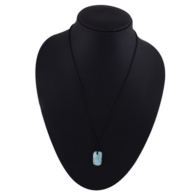 Magnificent Gemstone Larimar Rectangle Shape Black Cotton Cord Pendant Necklace - R1900254-17