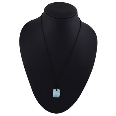 Magnificent Gemstone Larimar Rectangle Shape Black Cotton Cord Pendant Necklace - R1900254-18