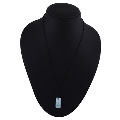 Magnificent Gemstone Larimar Rectangle Shape Black Cotton Cord Pendant Necklace - R1900254-19