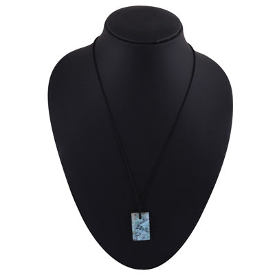 Magnificent Gemstone Larimar Rectangle Shape Black Cotton Cord Pendant Necklace - R1900254-20