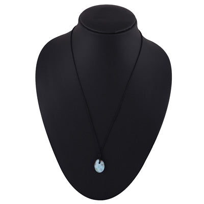 Magnificent Gemstone Larimar Fancy Shape Black Cotton Cord Pendant Necklace - R1900254-22
