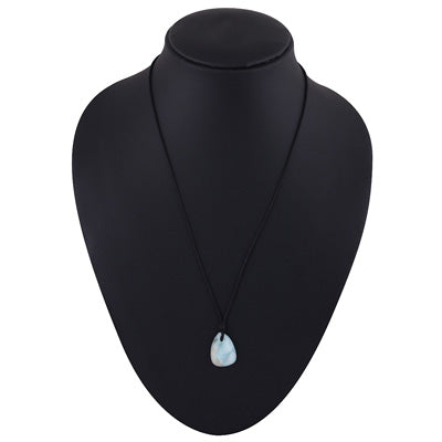 Magnificent Gemstone Larimar Fancy Shape Black Cotton Cord Pendant Necklace - R1900254-23