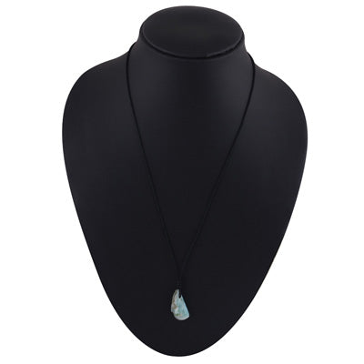 Magnificent Gemstone Larimar Fancy Shape Black Cotton Cord Pendant Necklace - R1900254-25