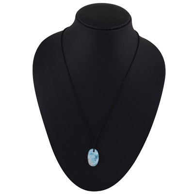 Magnificent Gemstone Larimar Oval Shape Black Cotton Cord Pendant Necklace - R1900254-3