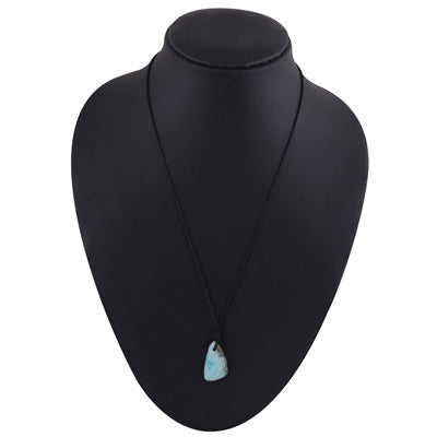 Magnificent Gemstone Larimar Fancy Shape Black Cotton Cord Pendant Necklace - R1900254-39