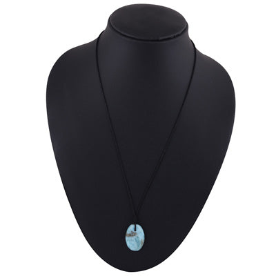 Magnificent Gemstone Larimar Oval Shape Black Cotton Cord Pendant Necklace - R1900254-4