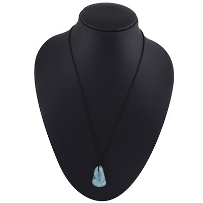 Magnificent Gemstone Larimar Fancy Shape Black Cotton Cord Pendant Necklace - R1900254-42