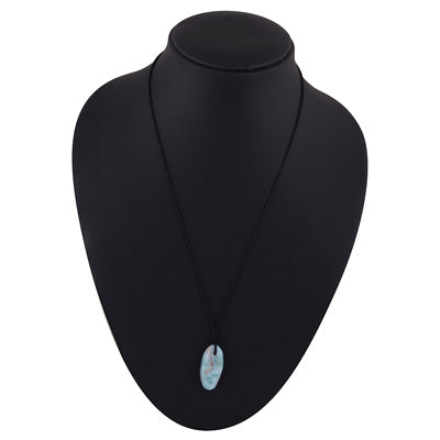 Magnificent Gemstone Larimar Oval Shape Black Cotton Cord Pendant Necklace - R1900254-6