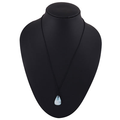 Magnificent Gemstone Larimar Pear Shape Black Cotton Cord Pendant Necklace - R1900254-7