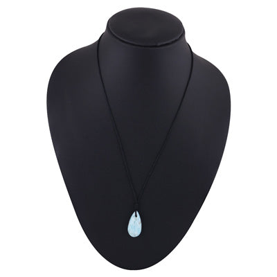 Magnificent Gemstone Larimar Pear Shape Black Cotton Cord Pendant Necklace - R1900254-8