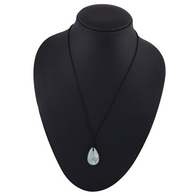 Magnificent Gemstone Larimar Pear Shape Black Cotton Cord Pendant Necklace - R1900254-9