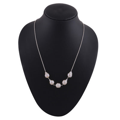 Gorgeous Multiple Pearl Baroque Shaped 925 Sterling Solid Silver Necklace - R1900257-3