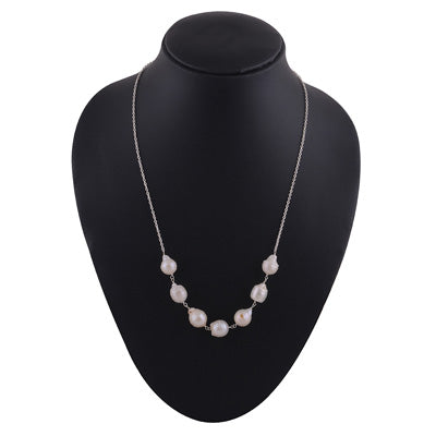 Gorgeous Multiple Pearl Baroque Shaped 925 Sterling Solid Silver Necklace - R1900257-4