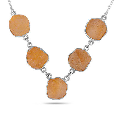Gorgeous Bezel Multiple Rough Gemstone Citrine Fancy Shape 925 Sterling Solid Silver Necklace - R1900258-3