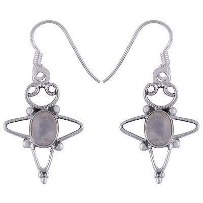 Stunning Star Textured Wire Work Around Rainbow Moonstone Oval Shape 925 Sterling Solid Silver Dangle Earrings - R2200004-10