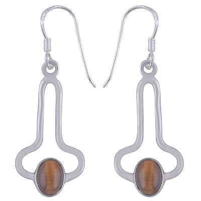 Beautiful Abstract on Tiger's Eye Oval Shape 925 Sterling Solid Silver Dangle Earrings - R2200004-19