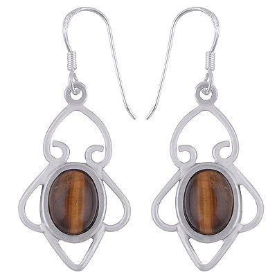 Beautiful Wire Work Around Tiger's Eye Oval Shape 925 Sterling Solid Silver Dangle Earrings - R2200004-20