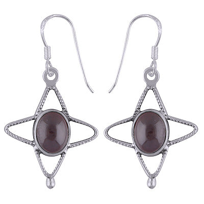 Beautiful Star Around Garnet Oval Shape 925 Sterling Solid Silver Dangle Earrings - R2200004-3