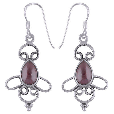 Alluring Handwork Around Garnet Pear Shape 925 Sterling Solid Silver Dangle Earrings - R2200004-6