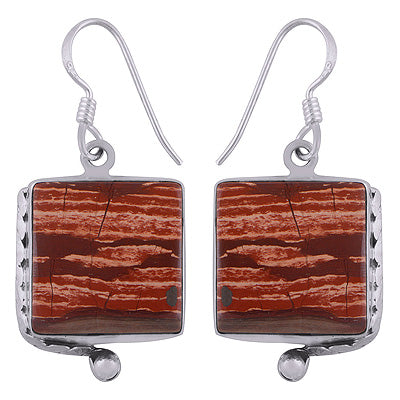 Alluring Gradient Gemstone Red Jasper Square Shape 925 Sterling Solid Silver Dangle Earrings - R2200005-23