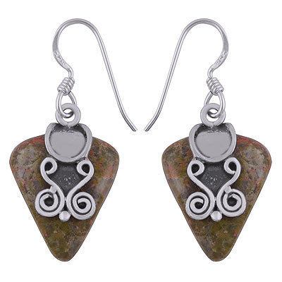 Authentic Handwork on Unakite Pear Shape 925 Sterling Solid Silver Dangle Earrings - R2200005-24