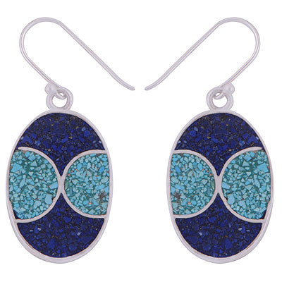 Alluring two gemstone color chip Turquoise,Lapis Oval Shape 925 Sterling Solid Silver Dangle Earrings - R2200005-32