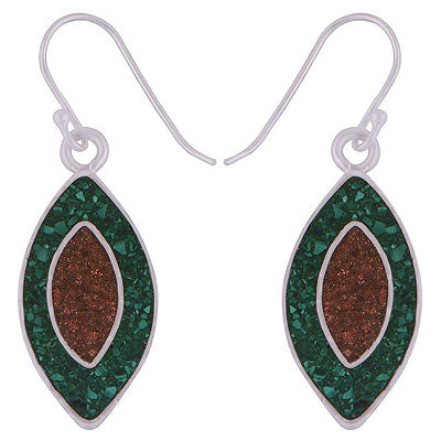 Beautiful Two Coloured Gemstone Chip Around Turquoise,Coral Marquise Shape 925 Sterling Solid Silver Dangle Earrings - R2200005-37