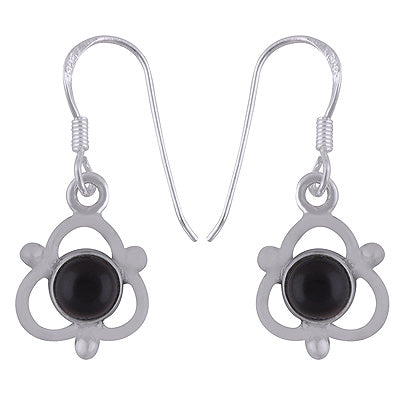Uniquely Designed Rawa Around Black Onyx Round Shape 925 Sterling Solid Silver Dangle Earrings - R2200006-26