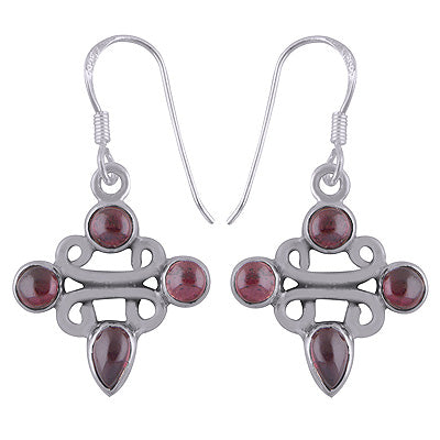 Beautifully Connected Four Gemstones Garnet Round,Pear Shape 925 Sterling Solid Silver Dangle Earrings - R2200008-10