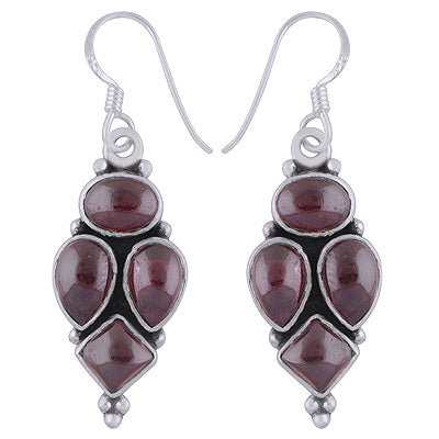 Beautiful Cluster of Gemstones Garnet Multi Shapes 925 Sterling Solid Silver Dangle Earrings - R2200008-12