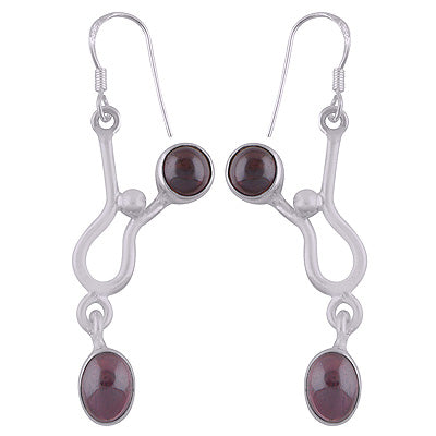 Gorgeous Abstract Design Around Garnet Oval,Round Shape 925 Sterling Solid Silver Dangle Earrings - R2200008-9