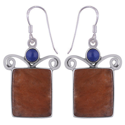 Beautiful Wire Work Coil Between Lapis,Yellow Jasper Rectangle,Round Shape 925 Sterling Solid Silver Dangle Earrings - R2200009-16