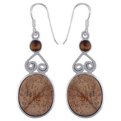 Gorgeous Handwork Between Tiger's Eye, Oval,Round Shape 925 Sterling Solid Silver Dangle Earrings - R2200009-17