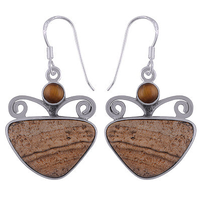 Beautiful Wire Work Around Tiger's Eye, Round,Fancy Shape 925 Sterling Solid Silver Dangle Earrings - R2200009-18