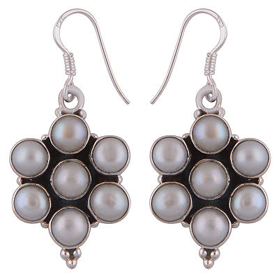 Stunning Gemstone Pearl Round Shape 925 Sterling Solid Silver Dangle Earrings - R2200010-18