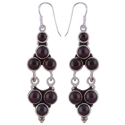 Beautiful Gemstone Pattern Garnet Round Shape 925 Sterling Solid Silver Dangle Earrings - R2200010-5