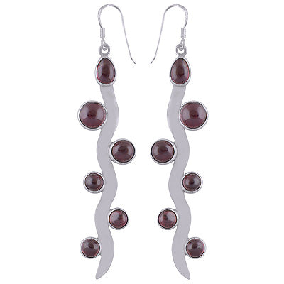 Modern Cluster of Gemstones Garnet Round Shape 925 Sterling Solid Silver Dangle Earrings - R2200010-6