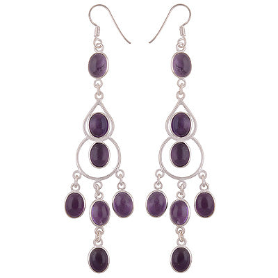 Alluring Chandelier Inspired Loaded with Gemstones Amethyst Oval Shape 925 Sterling Solid Silver Dangle Earrings - R2200011-2