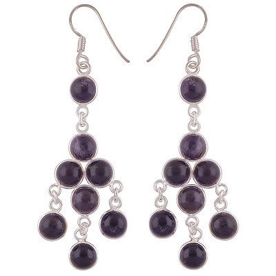 Gorgeous Handmade Chandelier Inspired with Gemstones Amethyst Round Shape 925 Sterling Solid Silver Dangle Earrings - R2200011-3