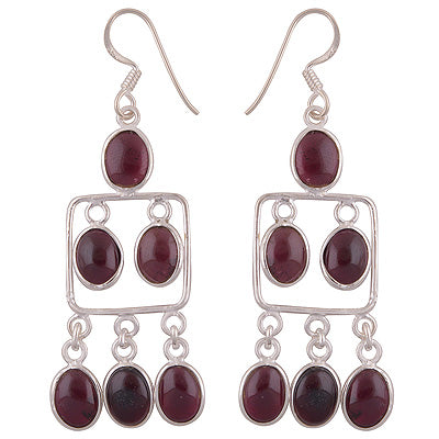 Gorgeous Handmade Chandelier Inspired with Gemstones Garnet Oval Shape 925 Sterling Solid Silver Dangle Earrings - R2200011-6
