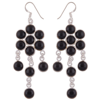 Stunning Chandelier Loaded with Gemstones Black Onyx Round Shape 925 Sterling Solid Silver Dangle Earrings - R2200012-16