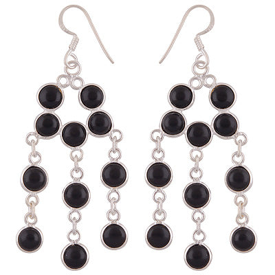 Alluring Chandelier Inspired Loaded with Gemstones Black Onyx Round Shape 925 Sterling Solid Silver Dangle Earrings - R2200012-17
