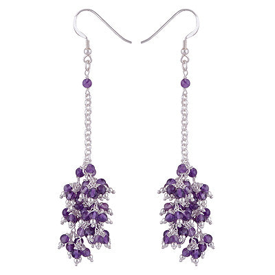 Stunning Chandelier Inspired Loaded with Gemstones Amethyst Round Shape 925 Sterling Solid Silver Dangle Earrings - R2200013-1