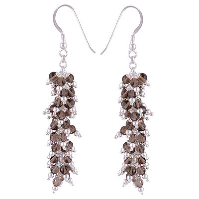 Alluring Loaded with beautiful Gemstone Beads Smoky Topaz Round Shape 925 Sterling Solid Silver Dangle Earrings - R2200013-10