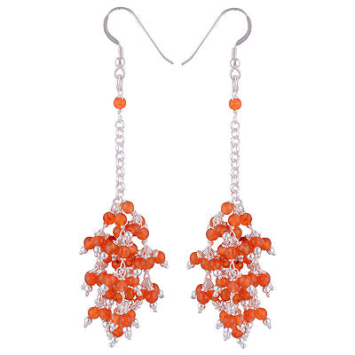 Stunning Chandelier Inspired Loaded with Gemstones Carnelian Round Shape 925 Sterling Solid Silver Dangle Earrings - R2200013-16