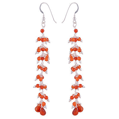 Gorgeous Gemstone Beads Layering Carnelian Round Shape 925 Sterling Solid Silver Dangle Earrings - R2200013-17