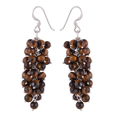 Alluring Loaded with beautiful Gemstone Beads Tiger's Eye Round Shape 925 Sterling Solid Silver Dangle Earrings - R2200013-18