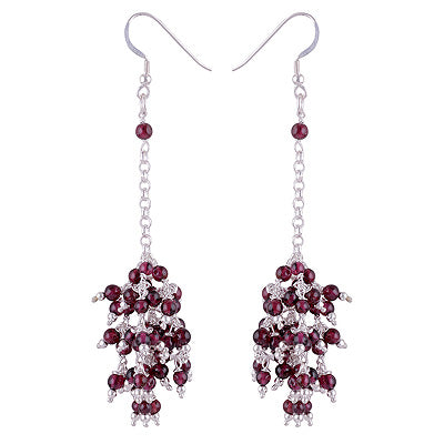 Stunning Chandelier Inspired Loaded with Gemstones Garnet Round Shape 925 Sterling Solid Silver Dangle Earrings - R2200013-2