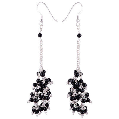 Stunning Chandelier Inspired Loaded with Gemstones Black Onyx Round Shape 925 Sterling Solid Silver Dangle Earrings - R2200013-23